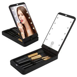 LED Lighted Makeup Cosmetic Mirror With Brushes